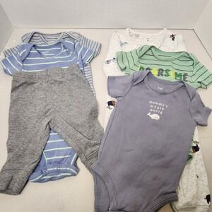 Carter's Infant 3M‎ Boy Bodysuits Lot 6 Pieces Stripes Pants Whale Short Sleeve